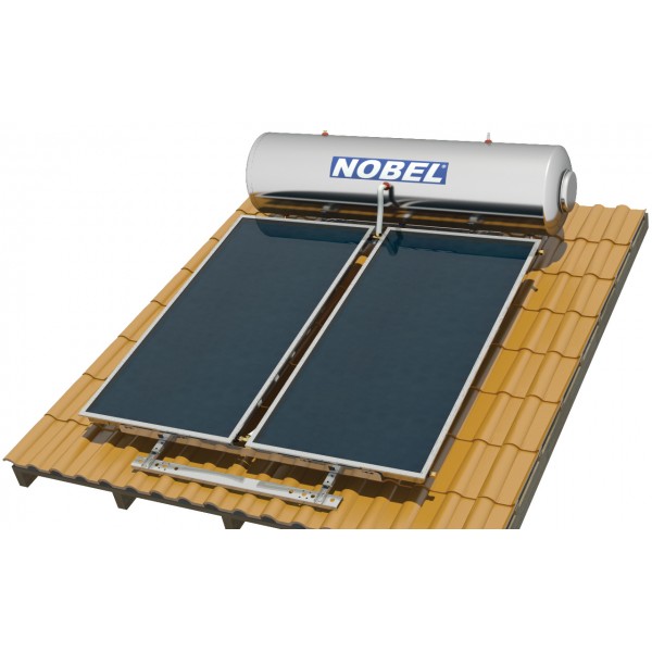 Ηλιακός θερμοσίφωνας NOBEL Classic  300lt/5.2τμ - Inox - Επιλεκτικός - Τριπλής Ενέργειας - Βάση Κεραμοσκεπής